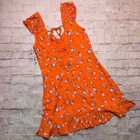 Free People Like A Lady Printed Mini Dress in Orange - Picture 6 of 8